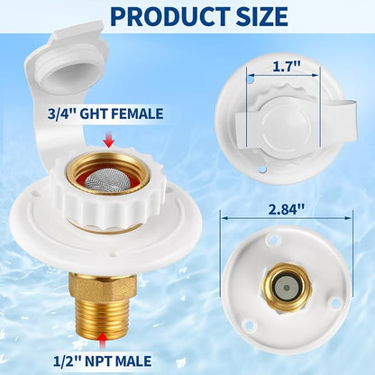 RV City Water Fill Inlet Flange Check Valve Water Hookup Connector 3/4 NH Female to 1/2 NPT Male Mount Lead-Free Brass Flush RV Water Backflow Preventer with Dust Plug for RV Camper Motorhome