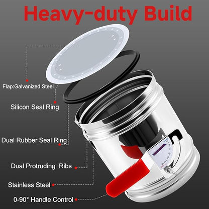 4 Inch HVAC Duct Manual Volume Backdraft Damper,Stainless Steel Airflow Control Valve With Adjustment Handle,Duct Damper for HVAC Ventilation System (4inch)