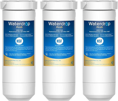 Waterdrop Plus XWF Water Filter Replacement for GE® XWF, 3 Pack, No chip | Replacement for GE® WR17X30702 Refrigerator Water Filter, NSF/ANSI 401 & 53 & 42 & 372 Certified, Reduces RFAS