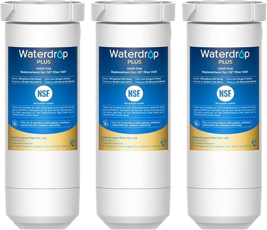 Waterdrop Plus XWF Water Filter Replacement for GE® XWF, 3 Pack, No chip | Replacement for GE® WR17X30702 Refrigerator Water Filter, NSF/ANSI 401 & 53 & 42 & 372 Certified, Reduces RFAS