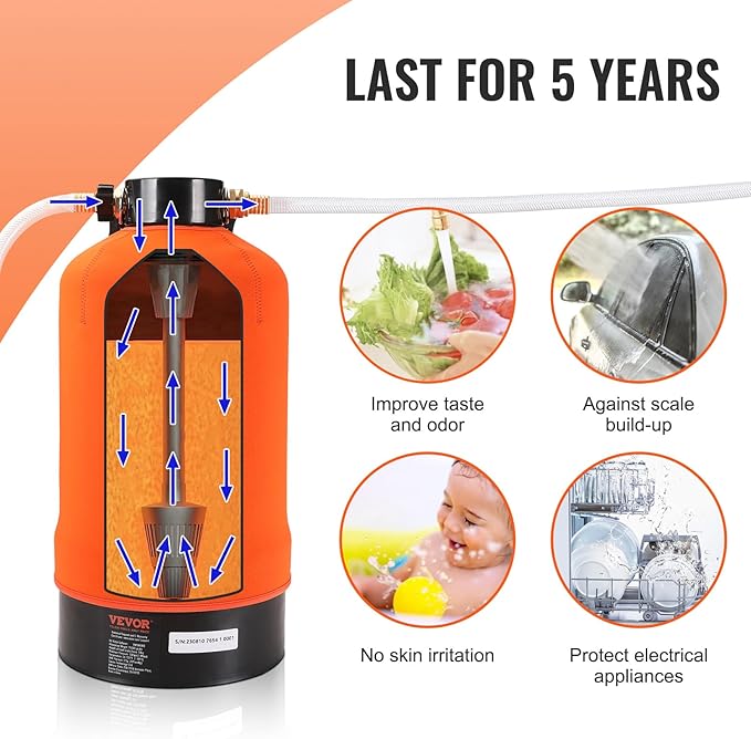 VEVOR RV Water Softener, 16,000 Grain Portable Water Softener, with 3/4" Brass Fittings and 42" Hose, Soften Hard Water Filter System for RVs, Trailers, Boats, Mobile Car Washing, Pressure Washing