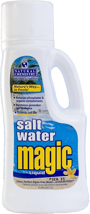 Natural Chemistry Pool Salt Water Magic Liquid, 1 Liter, Single, Removes Phosphates and Organic Contaminants, Optimizes Generator Performance, Extends Cell Life
