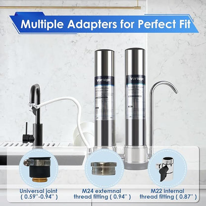 VORTOPT F9 Countertop Water Filter System,Direct Connect Water Filtration-0.01μm Filtration Reduces PFOA/PFOS,Chlorine,Heavy Metals,Bad Odors-C2 and UF Filter.