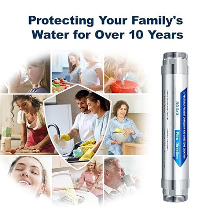 Salt-Free Water Softener, Water Descaler Whole House System, Physical Scale Inhibitor for Hard Water, Preserves Minerals, 3/4" NPT Inline Filter for Pipes, Heaters & Appliances
