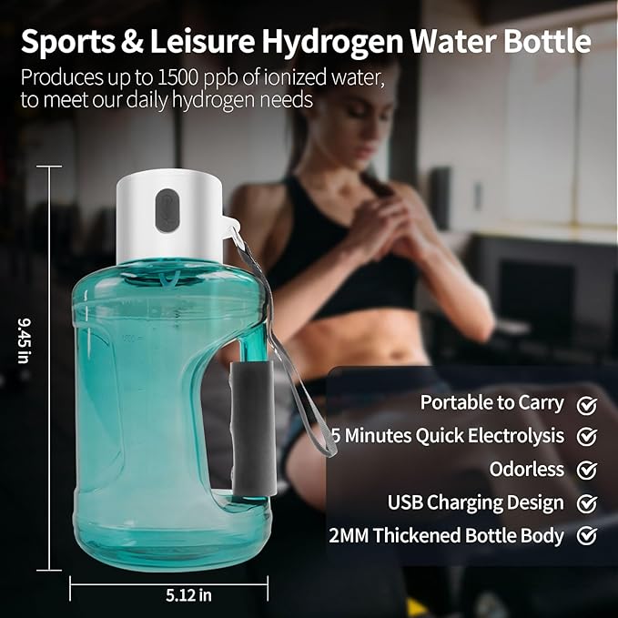 50 OZ/1.5L Hydrogen Water Bottle Portable Hydrogen Water Generator Large Capacity Alkaline Sports Water Bottle with SPE Technology Suitable for Sports Fitness Office Outdoors Presents (Blue)
