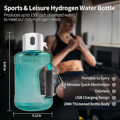 50 OZ/1.5L Hydrogen Water Bottle Portable Hydrogen Water Generator Large Capacity Alkaline Sports Water Bottle with SPE Technology Suitable for Sports Fitness Office Outdoors Presents (Blue)