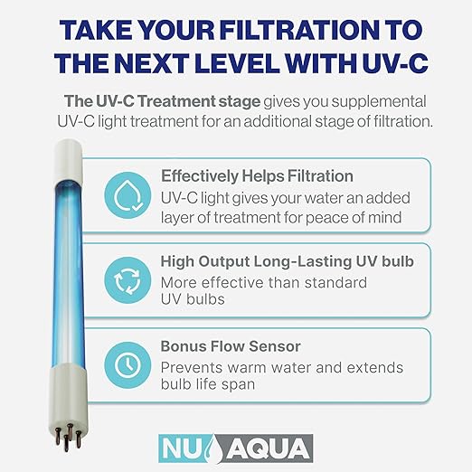 NU Aqua 6-Stage UV Under Sink Reverse Osmosis Water Filter System - Booster Pump - 100 GPD RO Filtration w/Faucet & Tank - UV - 100GPD Undersink - Home & Kitchen Drinking Purifier