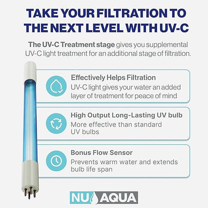 NU Aqua 7-Stage Alkaline & UV Under Sink Reverse Osmosis Water Filter System - Booster Pump - 100 GPD RO Filtration & Remineralization - Faucet & Tank - 100GPD Undersink Home Kitchen Drinking
