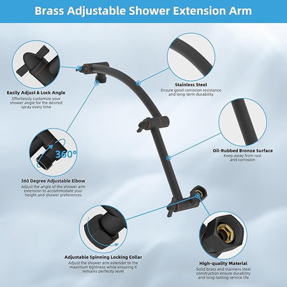 Hibbent All Metal cUPC Certified Rain Shower Head, 12'' High Pressure Rainfall Showerhead with 16" Shower Head Extension Arm, Brass Adjustable Shower Arm Extender, fixed Showerheads, Oil Rubbed Bronze