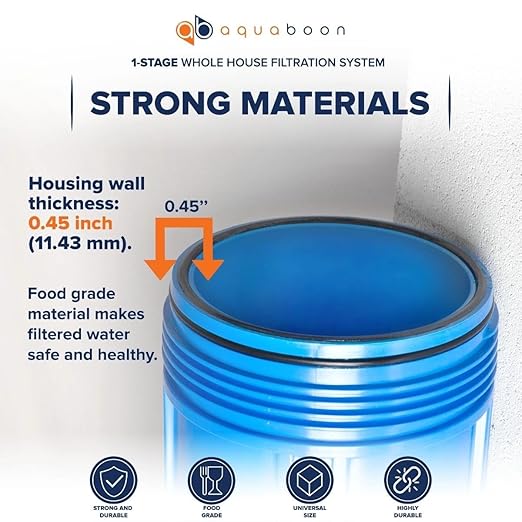 Aquaboon 20" x 4.5" Whole House Well Water Filter System with Pressure Release (1" Port) | Certified | Compatible with Pentek 150233, 150235, Geekpure BB- 20B