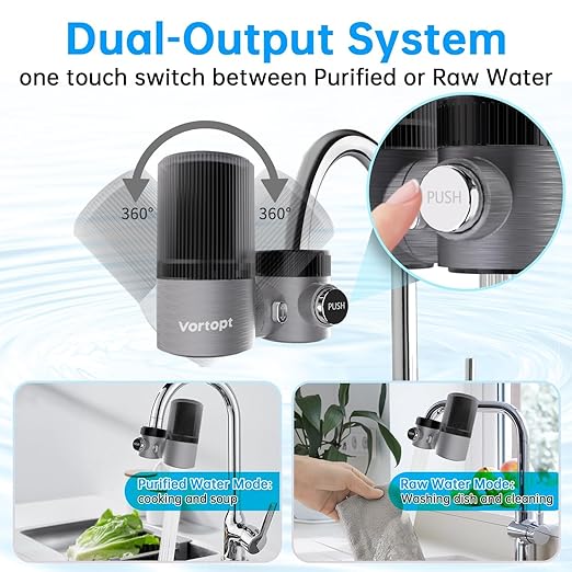 Vortopt Advanced Water Purifier for Sink,360° Rotary 400 Gallons Faucet Water Filter for Kitchen Sink,NSF Certified Reduces Chlorine & Bad Taste with 1 Replacement,T6-CTO-Black.