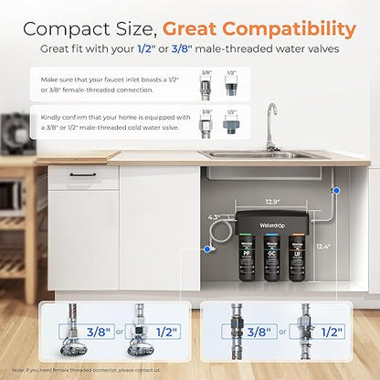 Waterdrop WD-TSA-UF 0.01 μm Ultra Filtration Under Sink Water Filter, Under Sink Water Filtration System 9 Stage Filtration, Reduces Chlorine, Taste and Odor, Fluoride, Advanced USA Tech