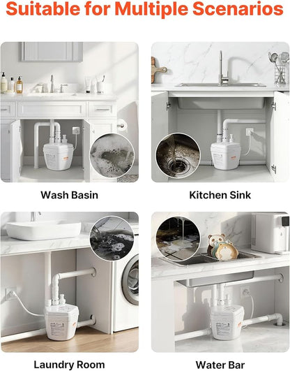 VEVOR Utility Sink Pump, 1 HP, 2200 GPH Under Sink Pump with 3 Water Inlets 1 Outlet, 36 ft Max Lift, Cast Aluminum Motor, Macerating Toilet System, for Sink Shower Wash Bin Urinal Kitchen Basement | for Shower Kitchen Basement, Cast Aluminum Motor, 1....