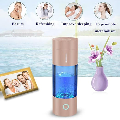 Hydrogen Water Generator Bottle - 400ml Rechargeable Hydrogen Water Ionizer Machine, Portable Hydrogen Rich Water Cup Maker, Hydrogen Water Bottle Glass Good for Travel, Sports, Gift (Gold)