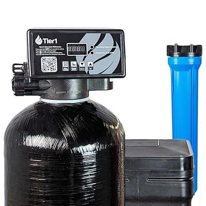 Tier1 Whole House Water Softener System 32000 Grain Capacity | High Efficiency Design with Ceramic Control Valve | Preloaded 1 Cubic Foot Resin Mineral Tank | Home Filtration System for 3 to 4 Baths
