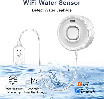 WiFi Water Leak Detector for Home & Basement – 100dB Alarm, Tuya APP Alerts, Compatible with Alexa, 2.4G WiFi (No Hub Required)
