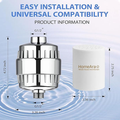 Shower Filter for Hard Water to Remove Chlorine and Fluoride, 20 Stage Shower Head Water Filter System for Itchy Skin or Dandruff, High Output Filtered Showerhead with Cartridge, chrome