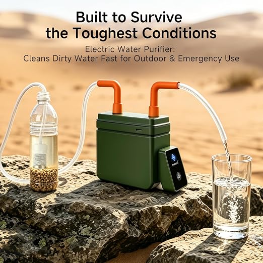 Motorized Portable Water Filter for Camping & Hiking, Electric Water Filtration System with 0.01μm UF Membrane, Compact Backpacking Water Purifier for Emergency Preparedness(Green)