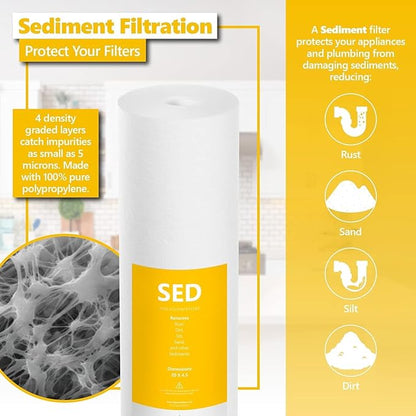 Express Water Whole House Water Filter Set for Heavy Metals – 3 Stage Water Filtration Replacement Kit – Sediment, Carbon Block, KDF High Capacity Cartridges – 5 Micron Water Filter 4.5 x 20 inch