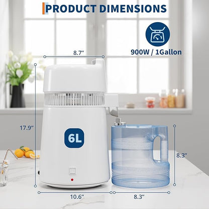 GarveeHome Water Distillers for Home Countertop, 1.5 gal/6 L Stainless Steel Distilled Water Machine with Glass Container, 750W Desktop Drinking Purifier Filter Distilling Kit