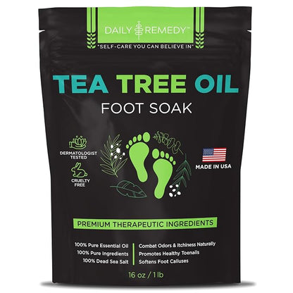 Tea Tree Oil Foot Soak with Epsom Salt - Made in USA - for Toenail irritations, Athletes Foot, Stubborn Foot Odor Scent, Softens Calluses & Soothes Sore Tired Feet - 16 Ounce