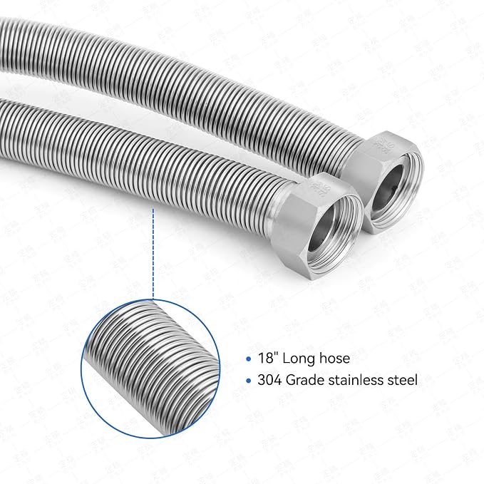 36 Inch Flexible Stainless Steel Corrugated Water Heater Connector Hose,1/2" FIP x 1/2" FIP,304 Stainless Steel Leak-Proof Flexible Line for Tankless Water Heater,Water Softener,RV,Boiler(2PCS)
