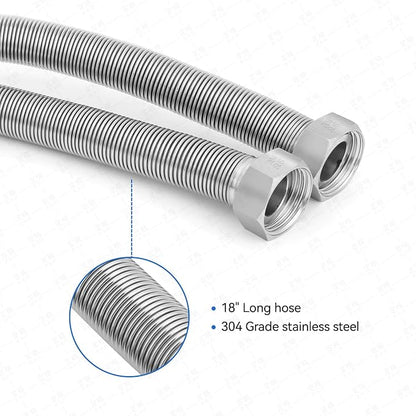 15 Inch Flexible Stainless Steel Corrugated Water Heater Connector Hose 1" FIP x 1" FIP,304 Stainless Steel Leak-Proof Flexible Line for Tankless Water Heater,Water Softener,RV,Boiler(2PCS)