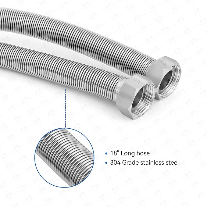 18 Inch Flexible Stainless Steel Corrugated Water Heater Connector Hose,1" FIP x 1" FIP,304 Stainless Steel Leak-Proof Flexible Line for Tankless Water Heater,Water Softener,RV,Boiler(2PCS)