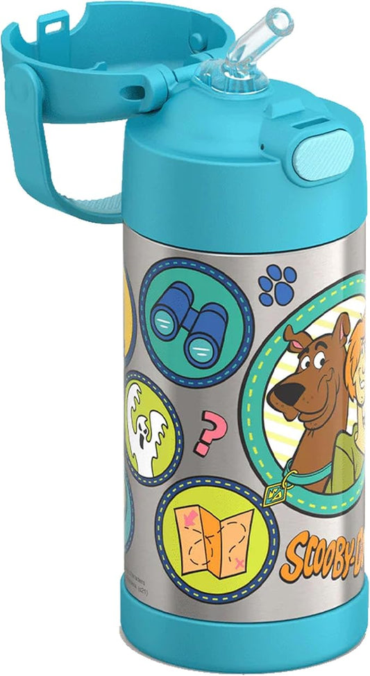 THERMOS FUNTAINER Water Bottle with Straw - 12 Ounce - Kids Stainless Steel Vacuum Insulated Water Bottle with Lid, Scooby-Doo