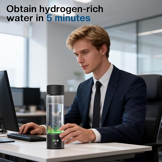 Fakllod Hydrogen Water Bottle Generator, Portable Rechargeable aquahealth Hydrogen Water, Hydrogen Water Ionizer Machine, with SPE/PEM Technology, for Home Office Travel (Dark Black)