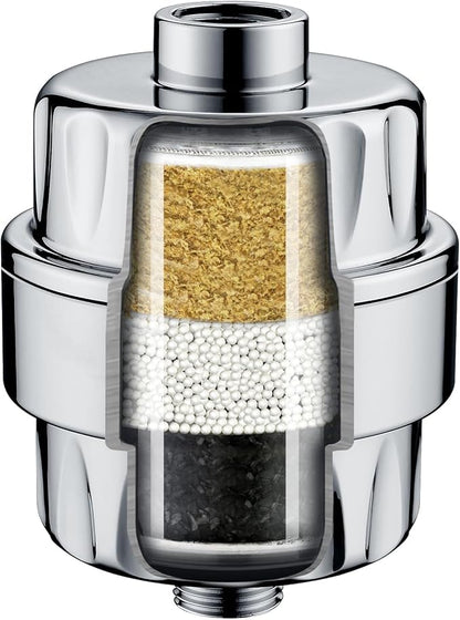 BRIGHT SHOWERS Shower Filter, High Output Shower Head Filter, 3-Stage Filtration for Hard Water & Chlorine Removal, Improves Skin, Hair & Nails, Universal Fit, Chrome