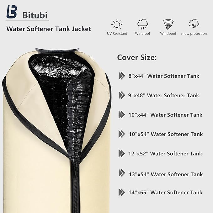 Bitubi Water Softener Neoprene Sweat Jacket, Outdoor Water Softener and Filter Tank Cover to Prevent Sweating, Water Softener Insulated Cover (9x48, Beige)