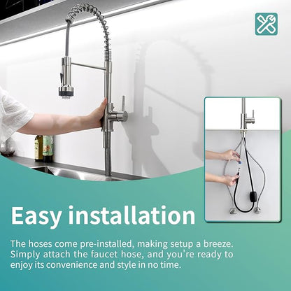 GIMILI Kitchen Faucet with Pull Down Sprayer Single Hole Stainless Steel LED Faucet, Suitable for Farmhouses, RV, Laundry Room, Outdoor, and Campers. Llave para fregadero de cocina Brushed Nickel