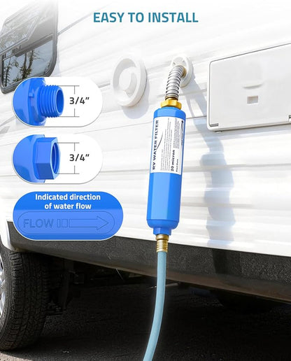 PAULINN RV Camper Inline Water Filter, 4 Packs Marine Garden Camping Water Hose KDF Filter Accessories for Boat Trailer Motorhome Gardening Planting Car Washing, Reduces Chlorine, Bad Taste & Odor
