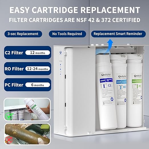 Ontulor S3OP Reverse Osmosis System 9 Stage Water Filter Reduces PFAS, PFOA/PFOS, TDS, Lead, Chlorine, Bad Taste & Odor NSF/ANSI 42 Certified TDS Meter Included（S3OP-with Tank System）