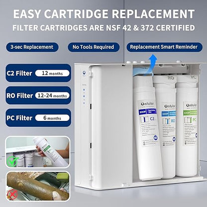 Ontulor S3OP Reverse Osmosis System 9 Stage Water Filter Reduces PFAS, PFOA/PFOS, TDS, Lead, Chlorine, Bad Taste & Odor NSF/ANSI 42 Certified TDS Meter Included（S3OP-with Tank System）