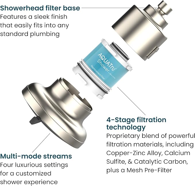 AquaTru Shower - Advanced Shower Filter Removes Impurities from Hard Water to Support Healthy Skin, Scalp, Hair, Reduce Breakage, and Enhance Your Beauty and Self-Care Routine (Brushed Nickel)