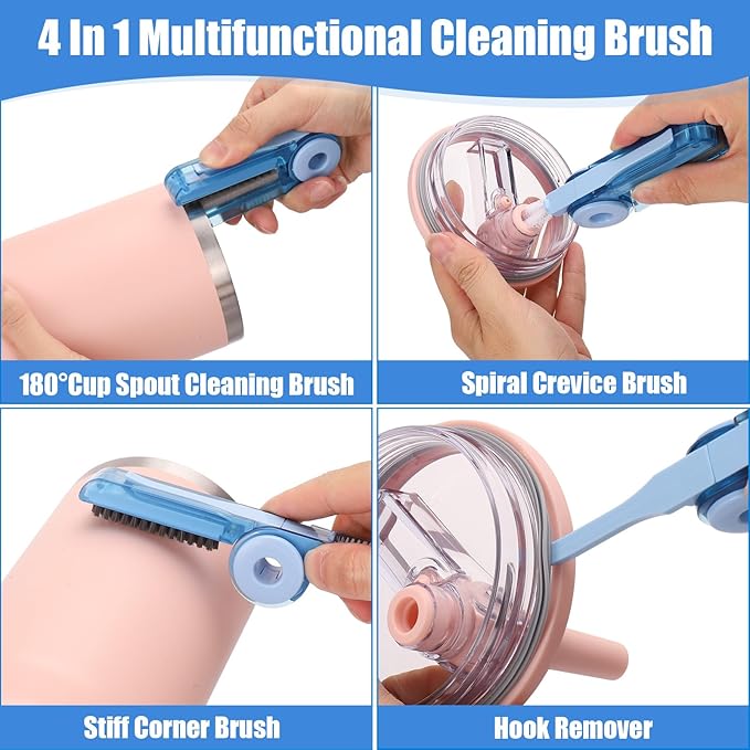 XANGNIER 4 PCS Water Bottle Cleaner Brush Kit for Hydroflask,Wide Straw Lid Brushes,Multifunctional Bottle Brush and Long Handle Scrubbing Bottles Brush for Hydro Flask 16/24/32/40 oz Cups Accessories