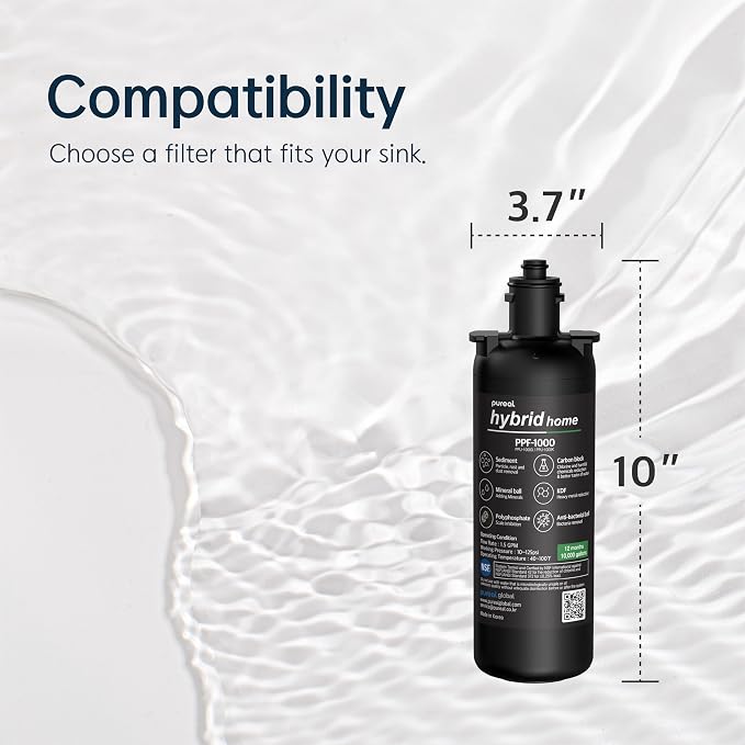 Pureal PPF-1000 Under Sink Water Filter Replacement Cartridge, 10 Inch | NSF/ANSI 42 & 372 Certified. Reduces PFAS, Lead, Chlorine & Odor. 10,000-Gallon Capacity. Long-Lasting Filter. Made in Korea.