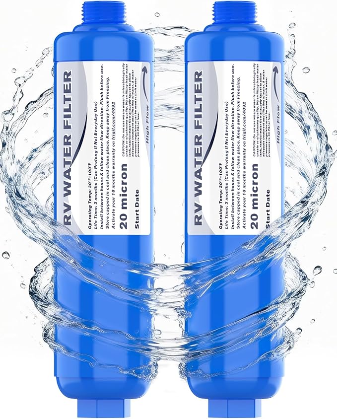PAULINN RV Camper Inline Water Filter, 2 Packs Marine Garden Camping Water Hose KDF Filter Accessories for Boat Trailer Motorhome Gardening Planting Car Washing, Reduces Chlorine, Bad Taste & Odor