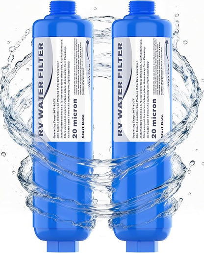 PAULINN RV Camper Inline Water Filter, 2 Packs Marine Garden Camping Water Hose KDF Filter Accessories for Boat Trailer Motorhome Gardening Planting Car Washing, Reduces Chlorine, Bad Taste & Odor