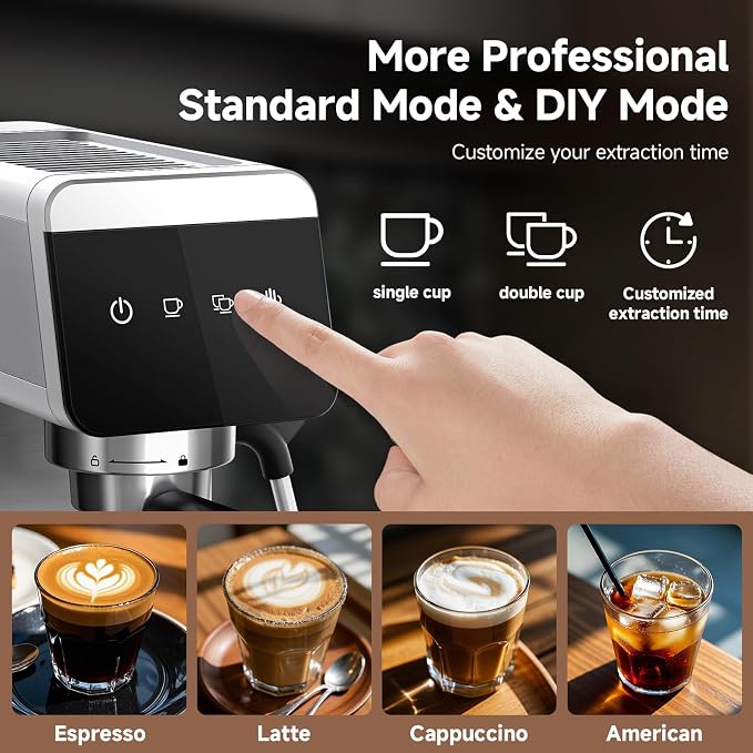 AMZCHEF Espresso Coffee Machine | 20 Bar Pressure System | LED Touch Screen | Compact Design Perfect for Home & Office | 40 oz Water Tank Visit the