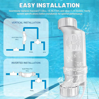 Salt Cell T-15 Upgrade Replacement Fit for Hayward BLT15H W3T-CELL-15 Pool Salt Turbo Cell Chlorinator Generator Up to 40,000 Gallons