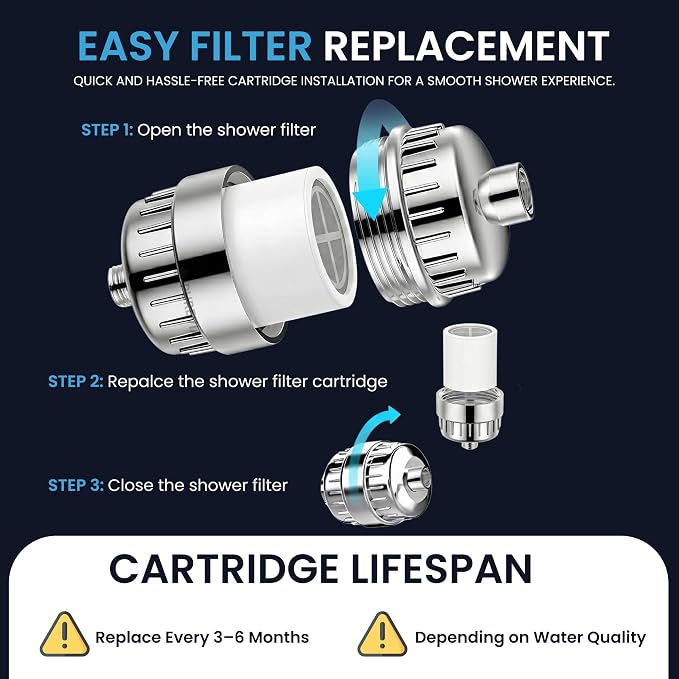 PUREVIA Shower Filter for Hard Water – Helps Reduce Chlorine & Common Water Impurities | High Pressure Water Filter | Universal Fit | Replaceable Cartridge | Easy 2-Minute Installation | Chrome