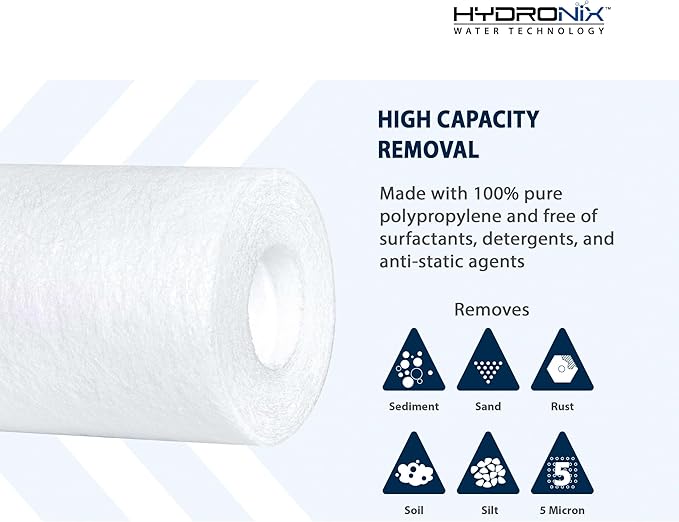 Hydronix SDC-25-1005 DI, RO Reverse Osmosis, Whole House Sediment Water Filter 2.5" X 10" - 5 Micron, 20 Pack