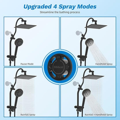 Hibbent cUPC Certified All Metal 8" Rainfall Showerhead Combo, High Pressure Shower Head with 10-Spray Handheld, Innovative 4-way Diverter with Pause Mode, 71'' Shower Hose & Holder, Oil Rubbed Bronze