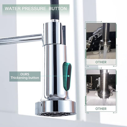 WEWE Chrome Kitchen Faucet, Faucet for Kitchen Sink with Pull Down Sprayer Kitchen Faucet with Deck Plate Stainless Steel Single Handle Spring for Farmhouse Utility Bar Laundry Sinks