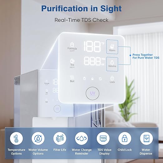 Tanoxo Reverse Osmosis Water Filter Countertop System, 5-Stage RO Filtration, Instant Hot Water with 4 Temperature Settings, BPA-Free, White, for Home Kitchen