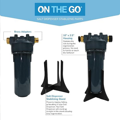 On The Go Portable 16,000 Grain RV Double Water Softener (NOT Made in China) with the On The Go Water Softener Salt Regeneration Kit and Carbon Filter