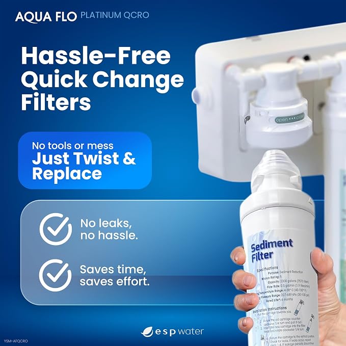 Genuine Aqua Flo Platinum QCRO RO Filter Kit with 50 GPD Membrane and Cartridges | 4-Stage Filtration, Easy Install, Contaminant Reduction, Improved Taste, Cost-Effective Water Solution | Genuine 4-stage replacement set: 50 GPD membrane plus 3 cartridg...